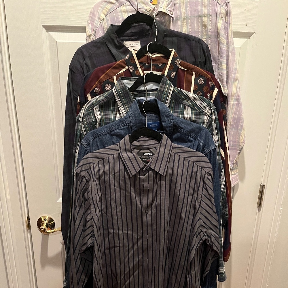 Lot of 6 Long Sleeve Button Front Collared Multiple Makers Large Mens Shirts